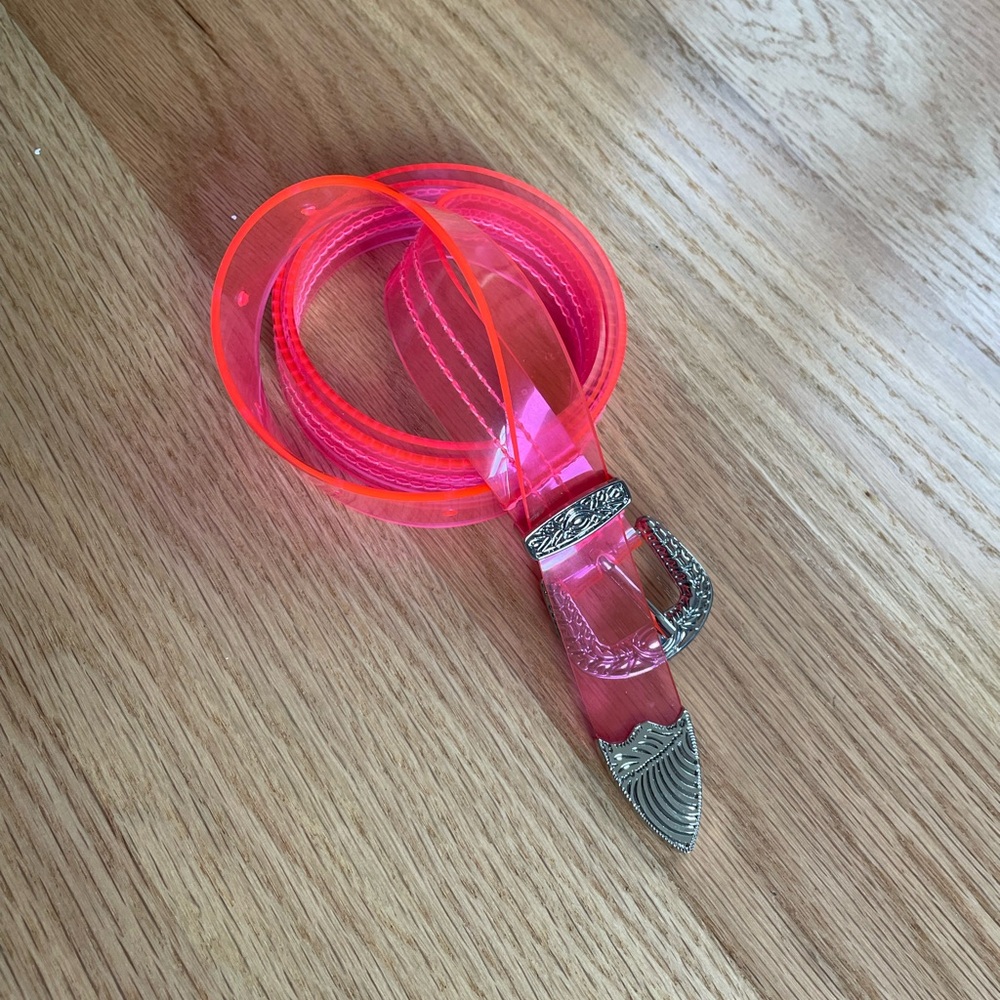 Tibi Transparent Hot Pink Women's PVC Belt with Decorative Silver Buckle
